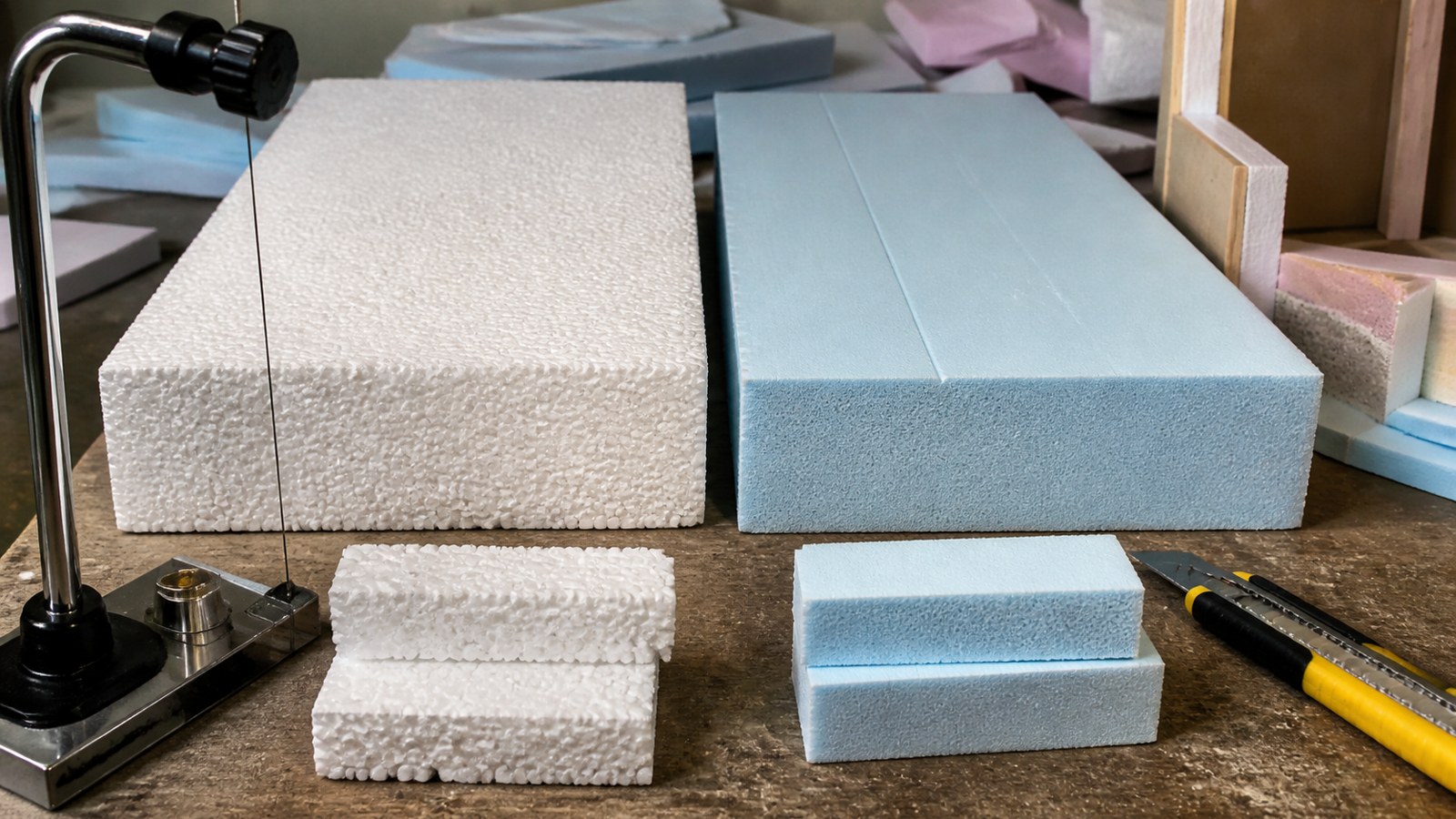 Side-by-side rigid foam panels showing bead and closed-cell textures.