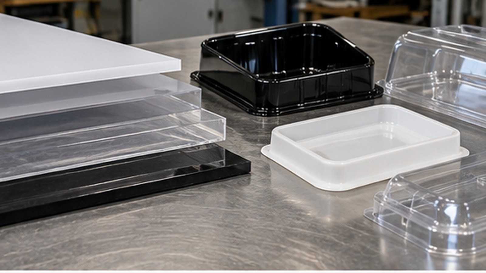 Best Plastics for Vacuum Forming shown as a realistic fabrication shop hero image.