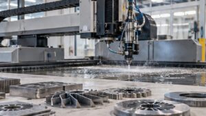 Emerging Waterjet Technologies Transforming Modern Fabrication shown as a realistic fabrication shop hero image.