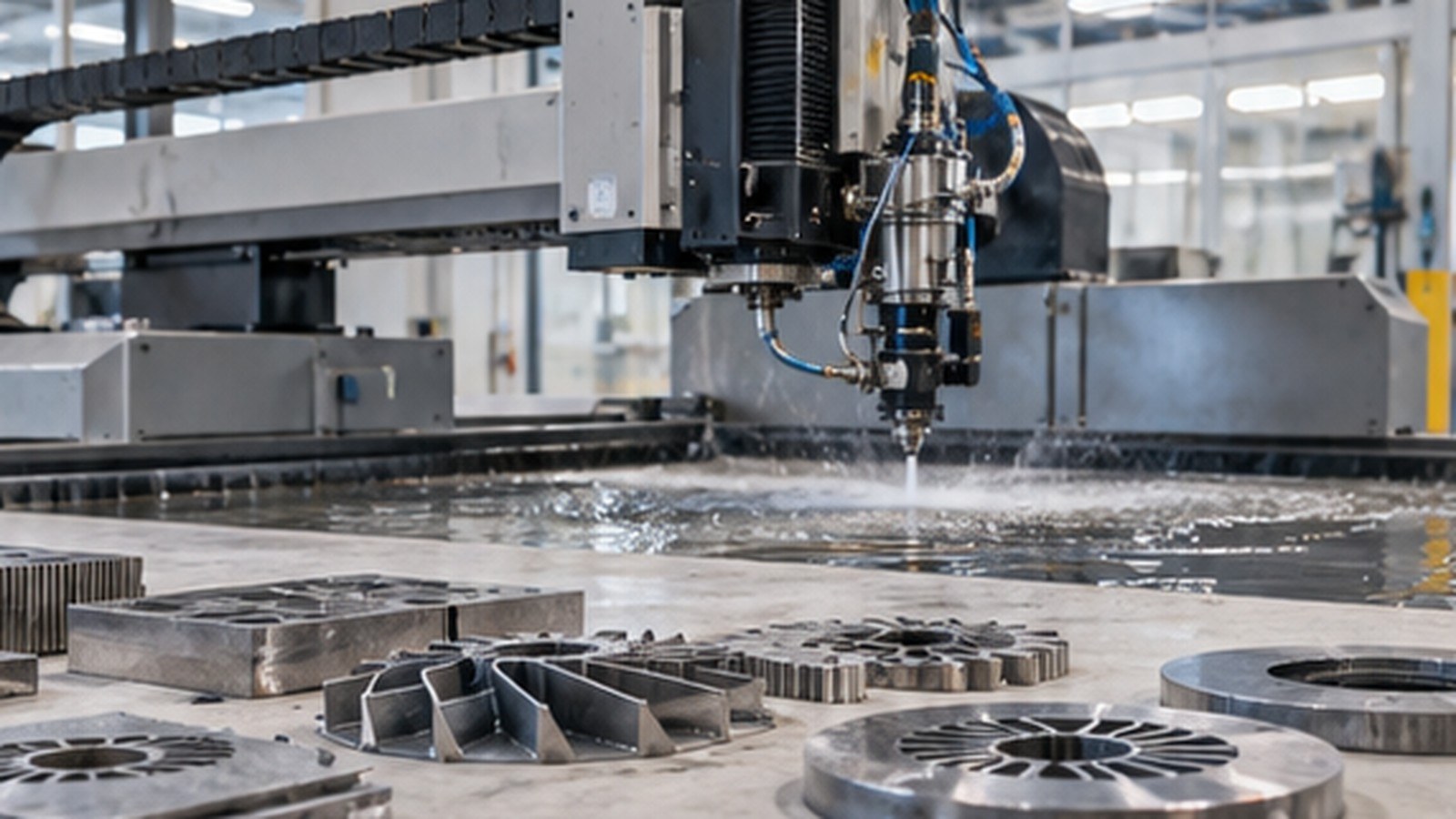 Emerging Waterjet Technologies Transforming Modern Fabrication shown as a realistic fabrication shop hero image.
