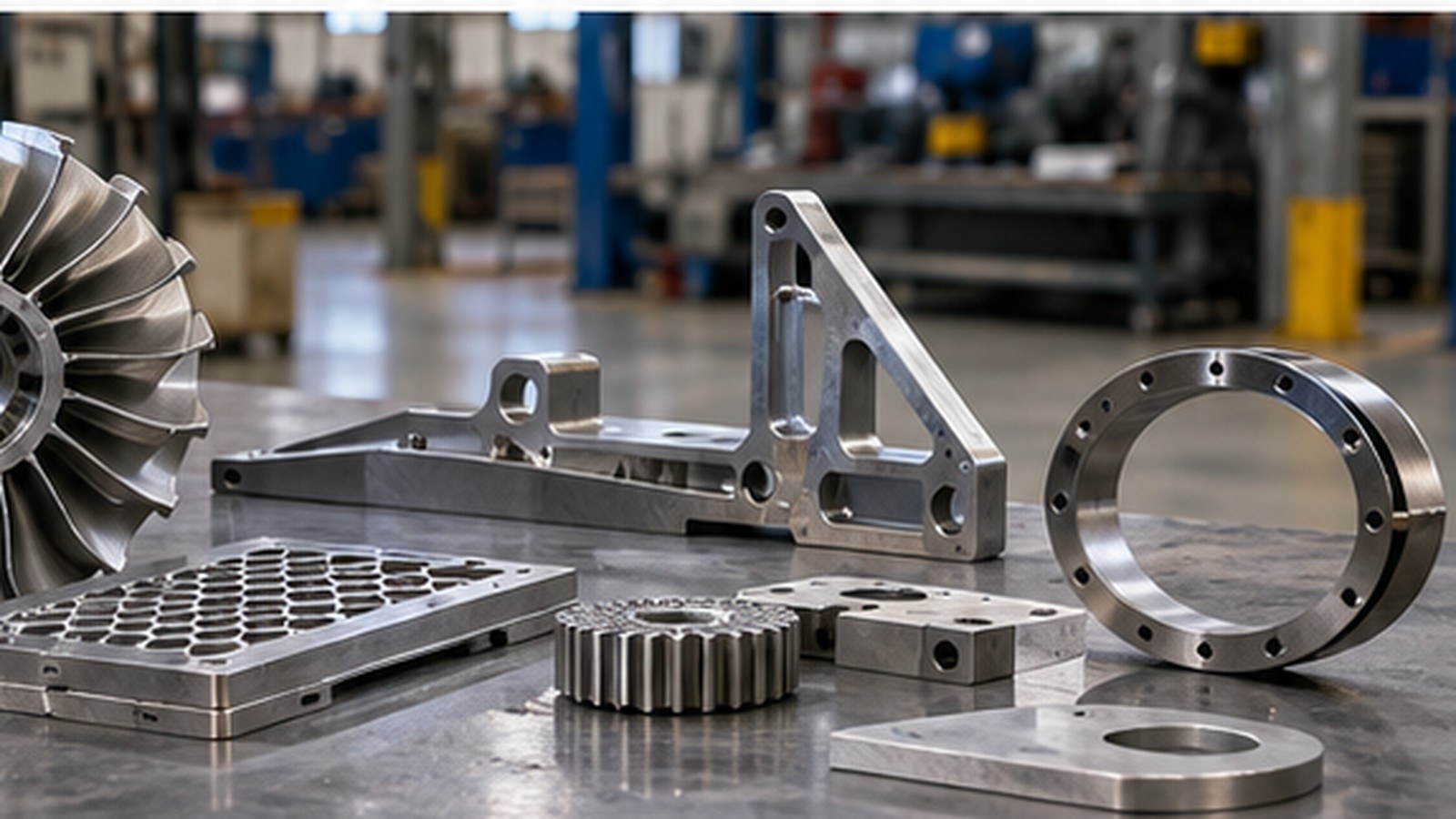 How Waterjet Cutting Is Used in Aerospace, Automotive, and Industrial Manufacturing shown as a realistic fabrication shop hero image.