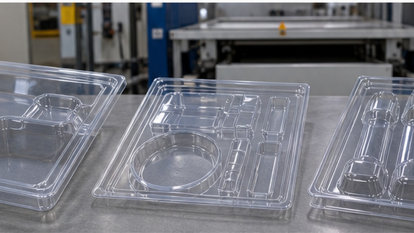 Vacuum Forming for Packaging shown as a realistic fabrication shop hero image.