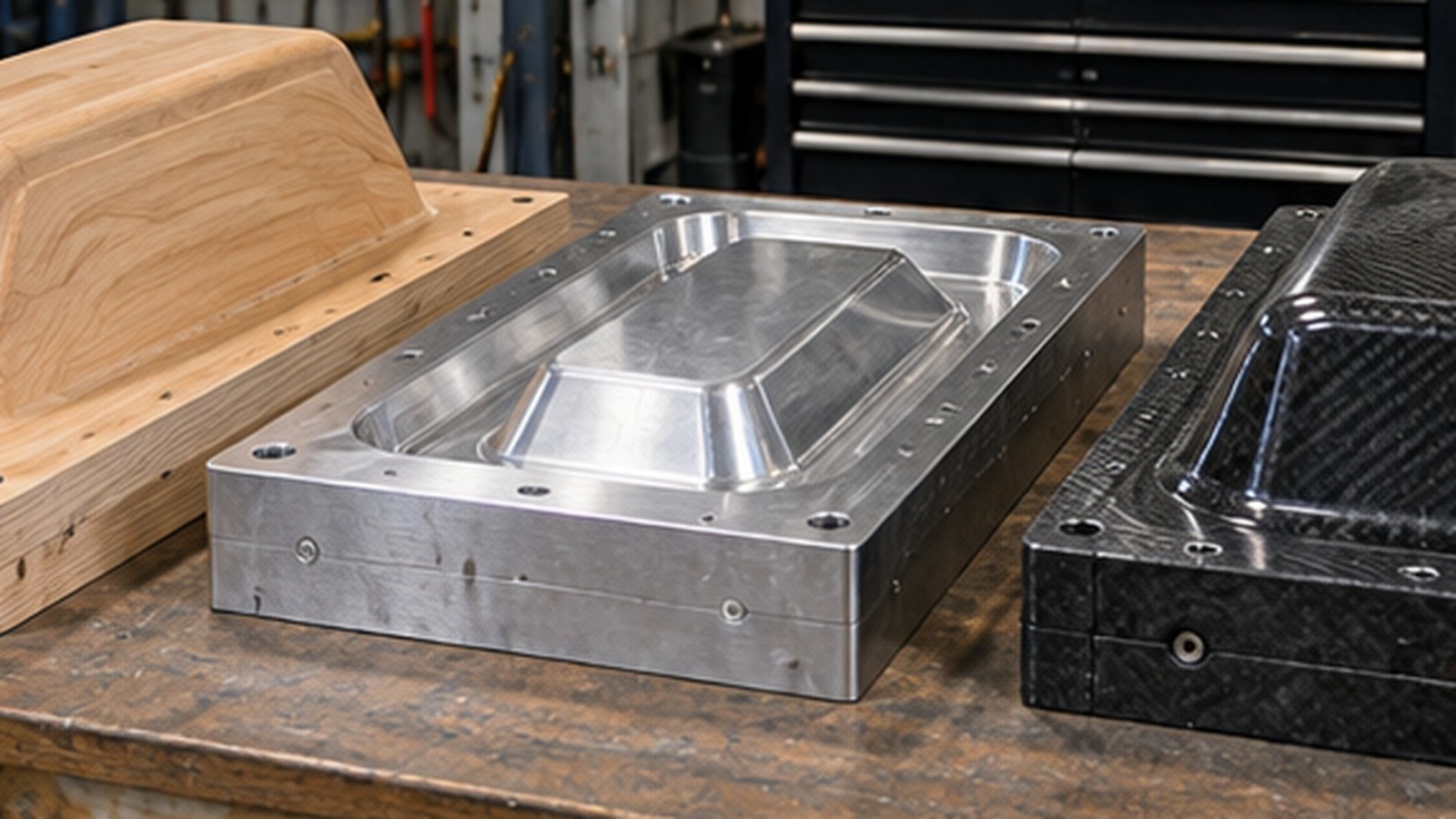 Vacuum Forming Tooling Explained shown as a realistic fabrication shop hero image.
